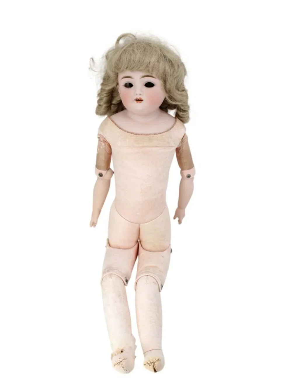 Vintage German Bisque Doll Leather body 22